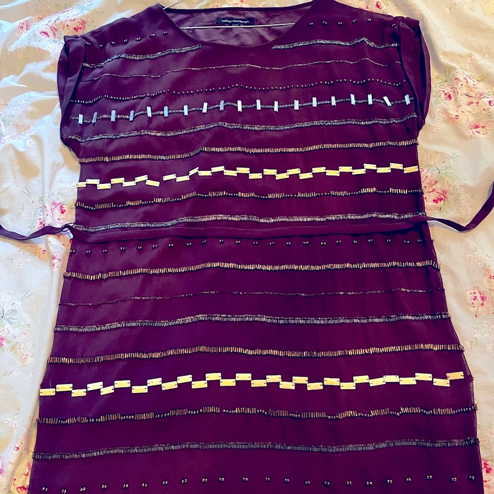 Dark purple, heavily beaded French Connection dress